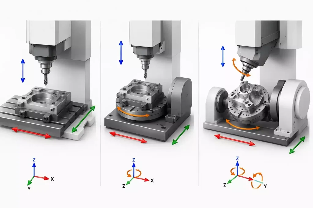 3-Axis, 4-Axis, and 5-Axis CNC Milling