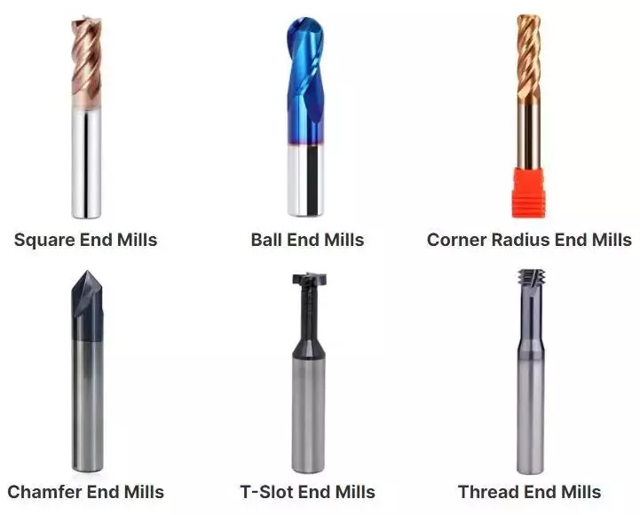 Different end mill cutters used for CNC milling applications